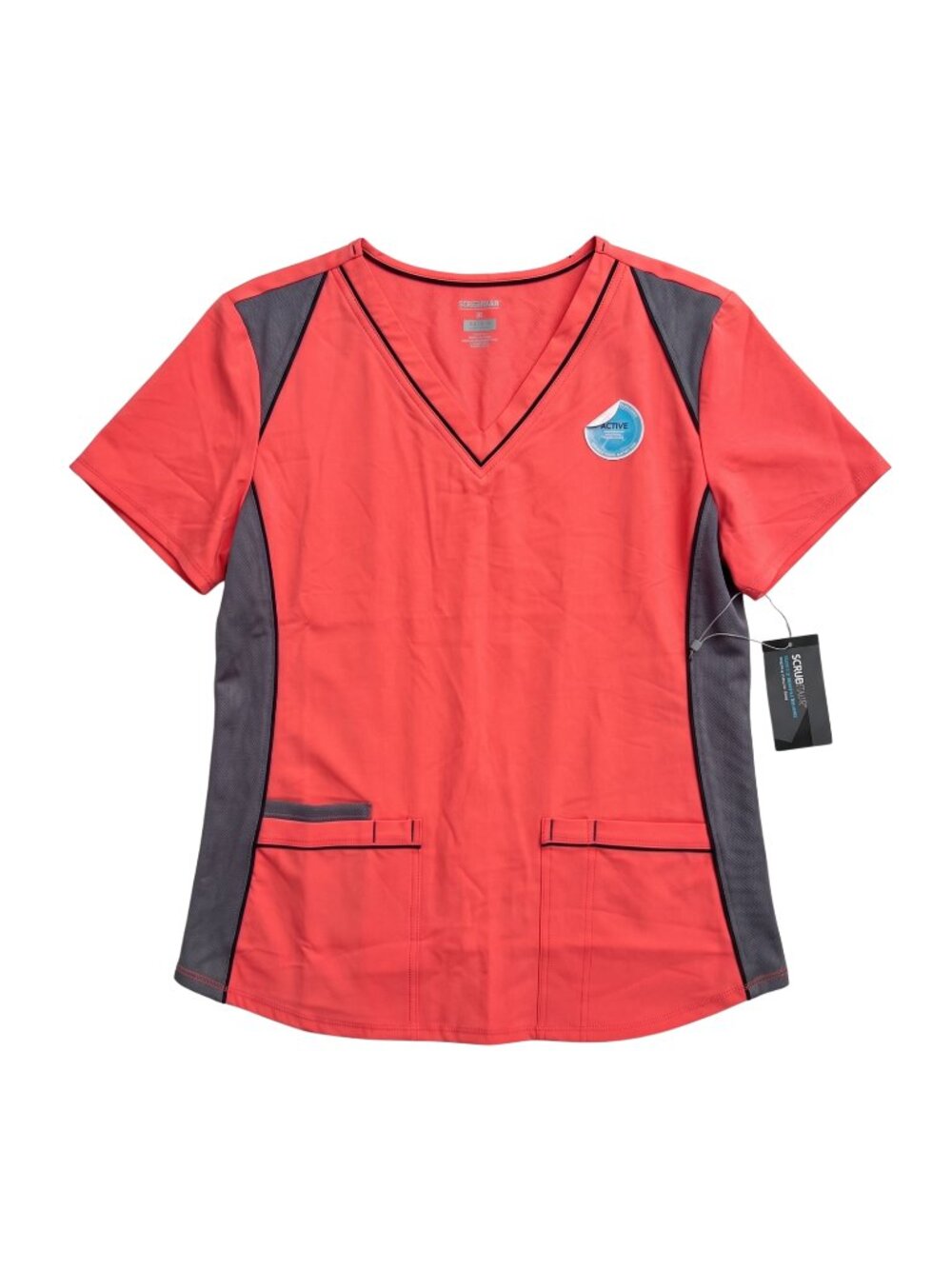 NWT | SCRUBSTAR Active Coral Grey Mesh Panel V-Neck Performance Scrub Top | XXL